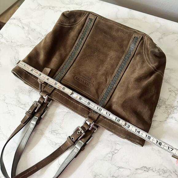 Coach Brown Suede Metallic Beaded Zip Top Shoulder Bag includes Hangtag - Picture 15 of 16